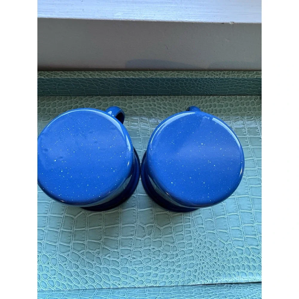 Blue/White Speckled Enamelware Cups/Mugs-Set Of 2